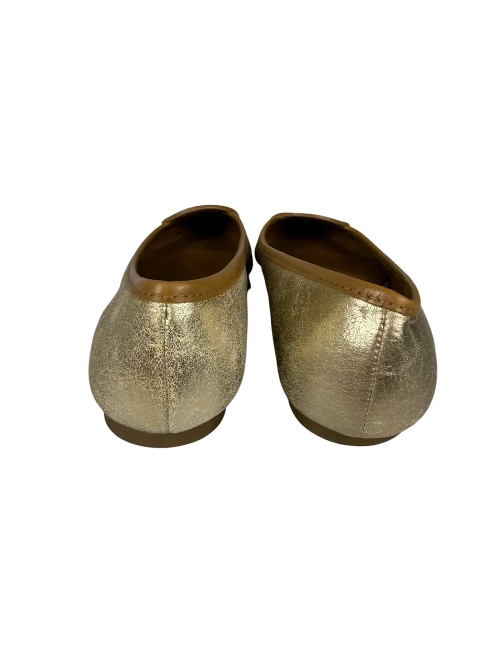Tory Burch Louisa Gold Metallic Tan Logo Ballet Flats Sz 5.5